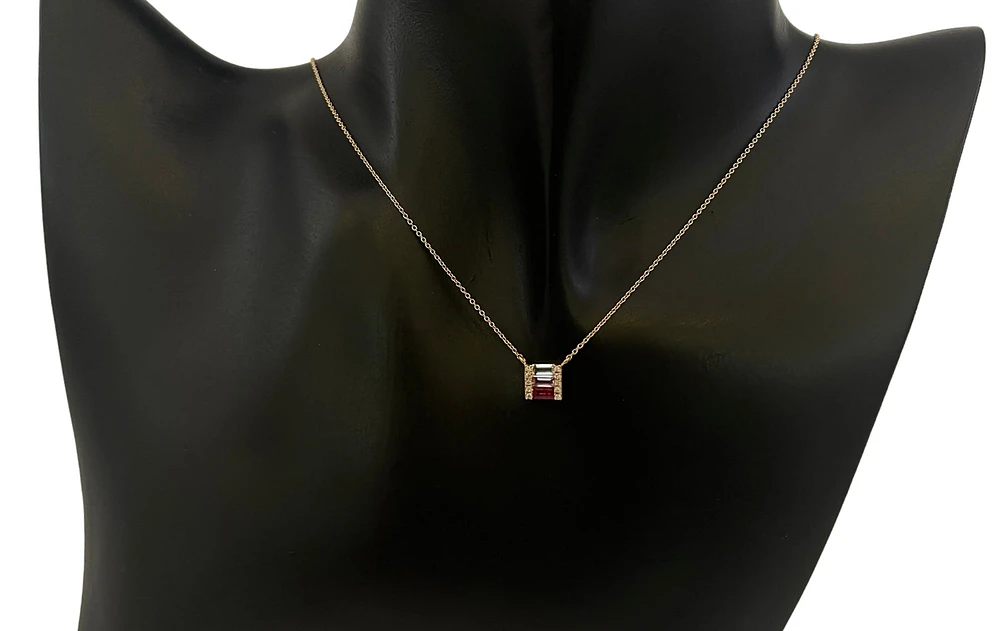 14K Yellow Gold Ruby, Pink Sapphire, White Topaz and Diamond Necklace, 18"