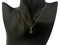 10K White Gold 0.47cttw Pear Cut Emerald and 0.055cttw Diamond Pendant, 18"