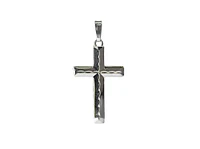 925 Sterling Silver High Polish Dash Design Cross Pendant - 40mm x 20mm