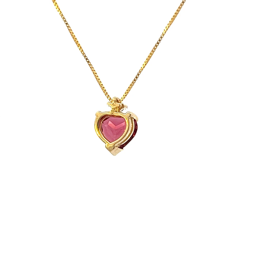 10K Yellow Gold Garnet and Diamond Heart Pendant, 18"