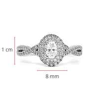 10K White Gold 0.24cttw Oval Cut Diamond Halo Engagement Ring, size 6.5