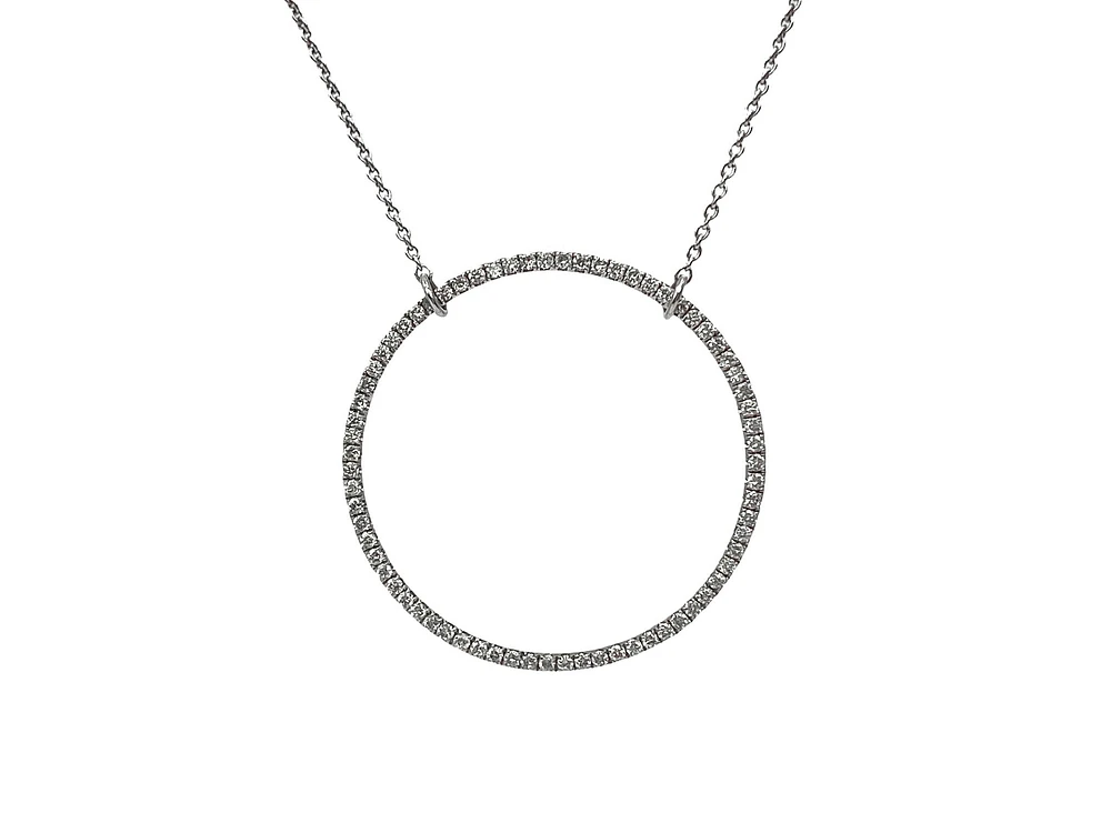 18K White Gold 0.50cttw Diamond Circle Pendant, 18"