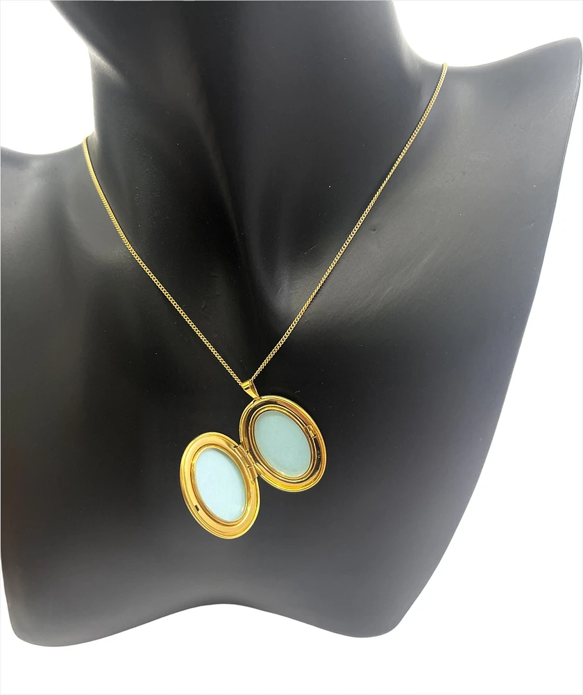 Gold Plated on 925 Sterling Silver Oval Shaped Locket with Etched FLoral Design - 26mm x 21mm