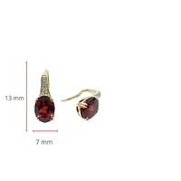 10K Yellow Gold Garnet & 0.04cttw Diamond Earrings