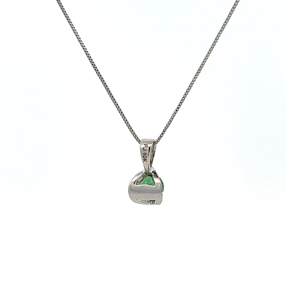 10K White Gold Emerald Pendant, 18"