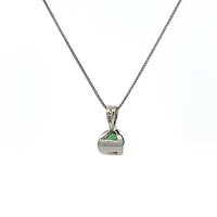 10K White Gold Emerald Pendant, 18"