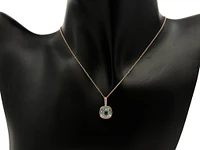 10K Rose Gold 8mm Cushion Cut Sky Blue Topaz and 0.015cttw Diamond Pendant - 18 Inches