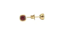 10K Yellow Gold 4mm Cushion Cut Garnet Stud Earrings with Butterfly Backings