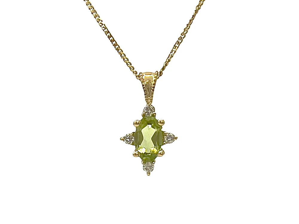 10K White Gold 0.16cttw Peridot and 0.03cttw Diamond Pendant, 18" Box Chain