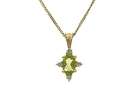 10K White Gold 0.16cttw Peridot and 0.03cttw Diamond Pendant, 18" Box Chain