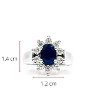 14K White Gold 1.40cttw Genuine Blue Sapphire and 0.50cttw Diamond Halo Ring, size 6