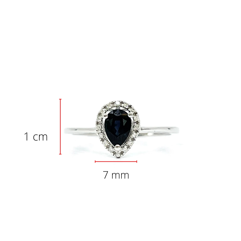 10K White Gold 0.60cttw Genuine Pear Shaped Sapphire and 0.16cttw Diamond Ring