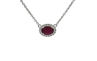 18K White Gold Ruby and Diamond Halo Necklace, 16-18"
