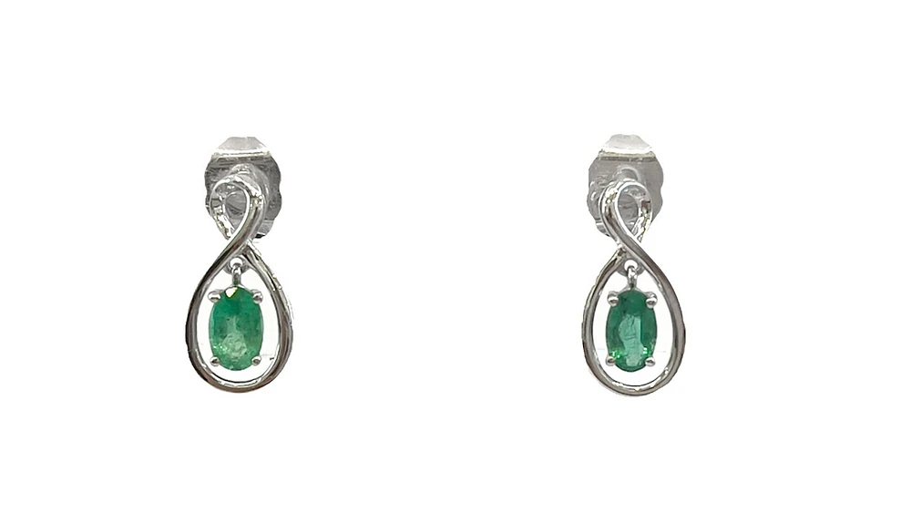 10K White Gold 0.40cttw Oval Cut Emerald Earrings