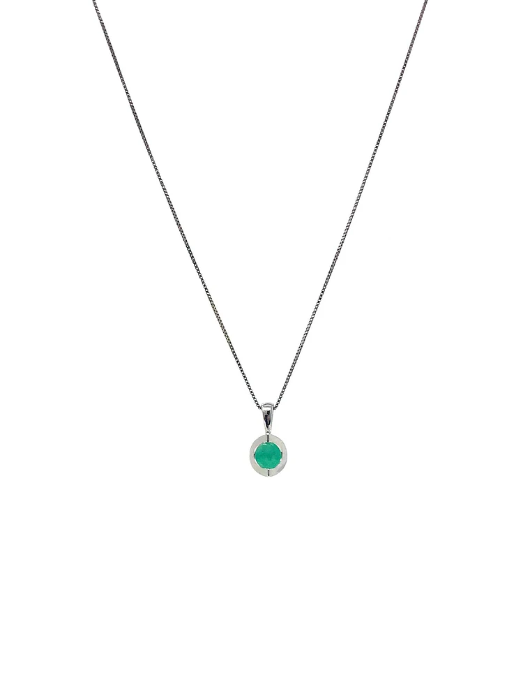 10K White Gold Emerald Pendant, 18"