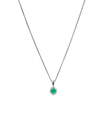 10K White Gold Emerald Pendant, 18"