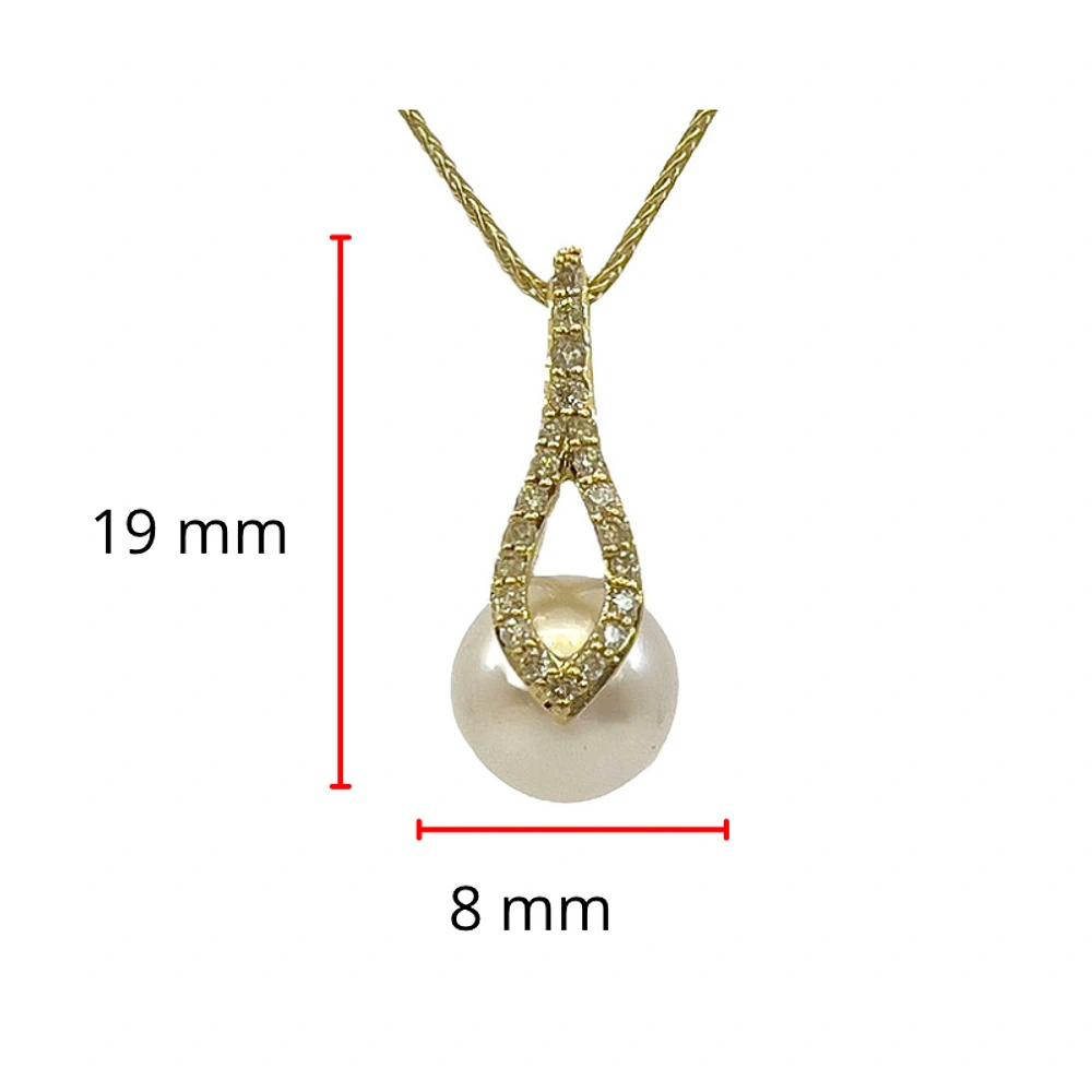 10K Yellow Gold Cultured Pearl and Diamond Necklace, 18"