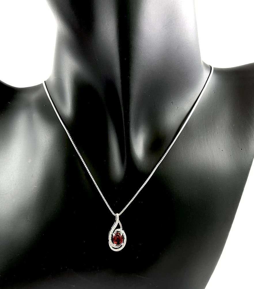 925 Sterling Silver Garnet & Diamond Necklace