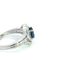 925 Sterling Silver 7 x 5mm Blue Sapphire and 0.03cttw Diamond Ring - Size 6