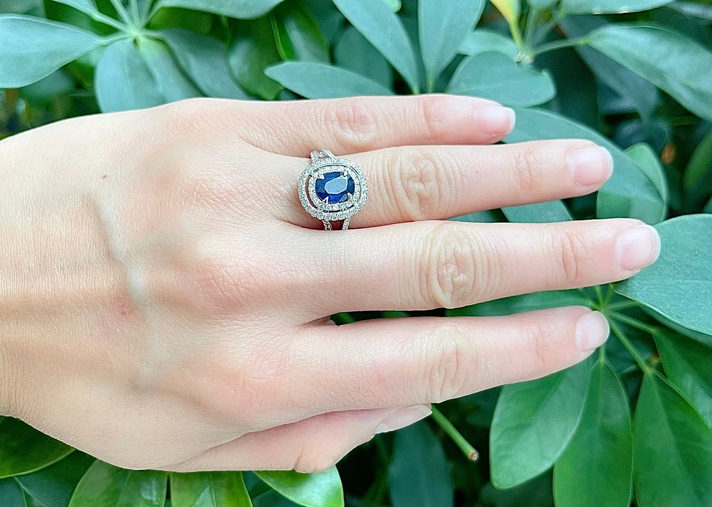 14K White Gold 1.60cttw Genuine Sapphire and 0.70cttw Diamond Ring, size 6.5