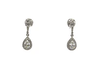925 Sterling Silver 4mm x 6.5mm Pear Shaped Cubic Zirconia Drop Studs - 20mm x 6.5mm
