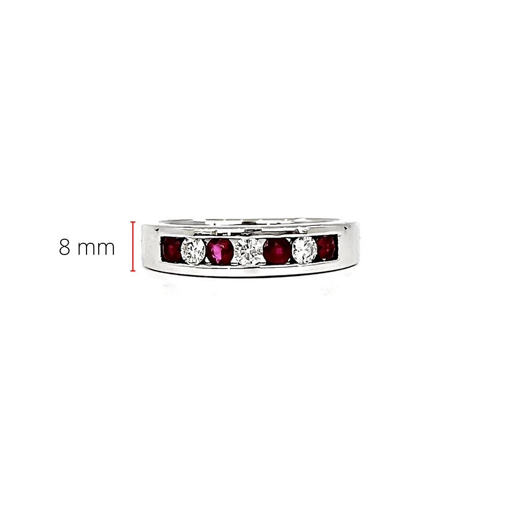 10K White Gold Ruby & Diamond Band-Size 6.5