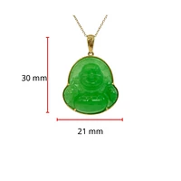 10K Yellow Gold 20mm Dyed Green Jade Buddha Pendant - 18"