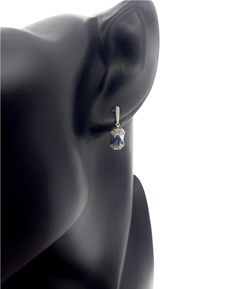 10K White Gold 0.55cttw Genuine Sapphire and 0.04cttw Diamond Dangle Earrings
