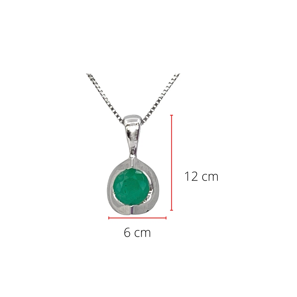 10K White Gold Emerald Pendant, 18"
