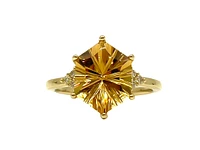 10K Yellow Gold 3.00cttw Genuine Citrine & 0.07cttw Diamond Ring, size 6.5