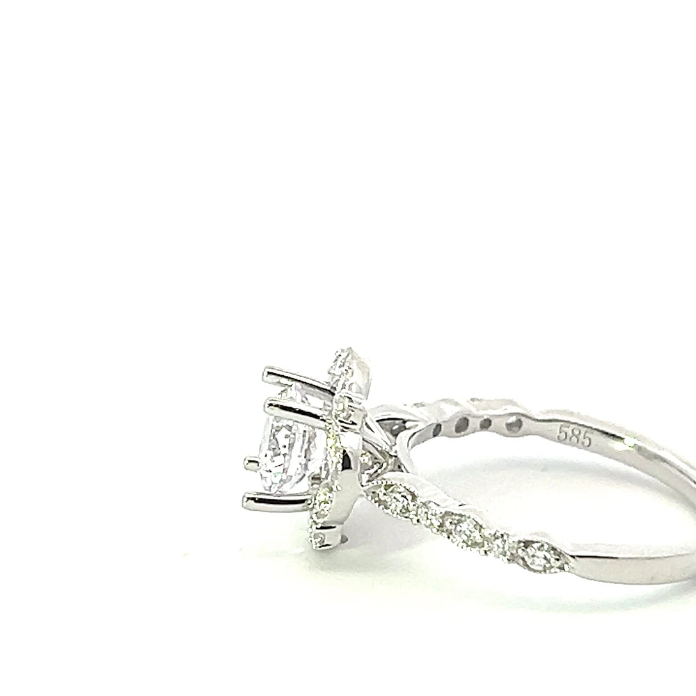 14K Round Brilliant Cut Halo Diamond Ring
