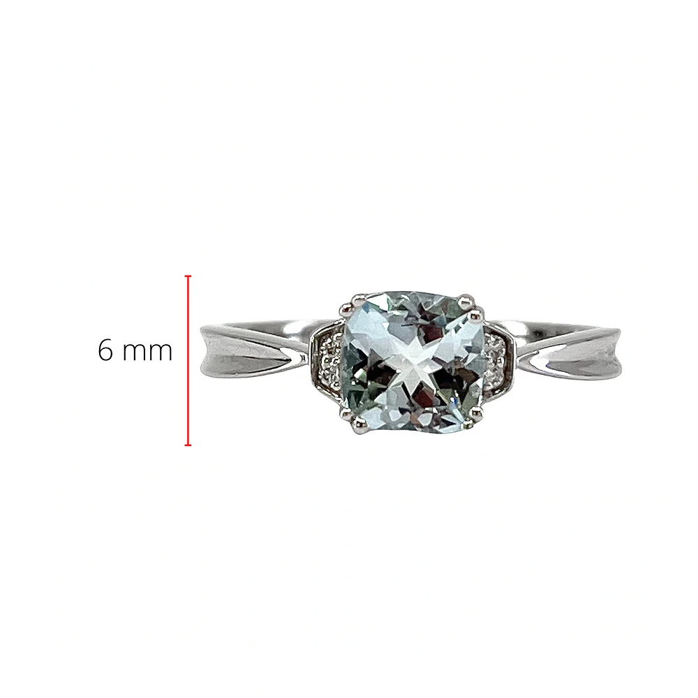 10K White Gold 0.80cttw Aquamarine & 0.02cttw Diamond Ring, size 7