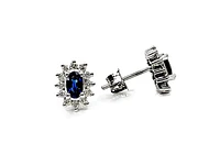 14K White Gold 0.55cttw Genuine Sapphire & 0.32cttw Diamond Halo Earrings
