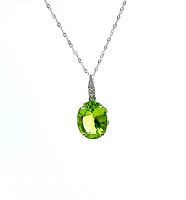 10K White Gold Peridot & Diamond Pendant