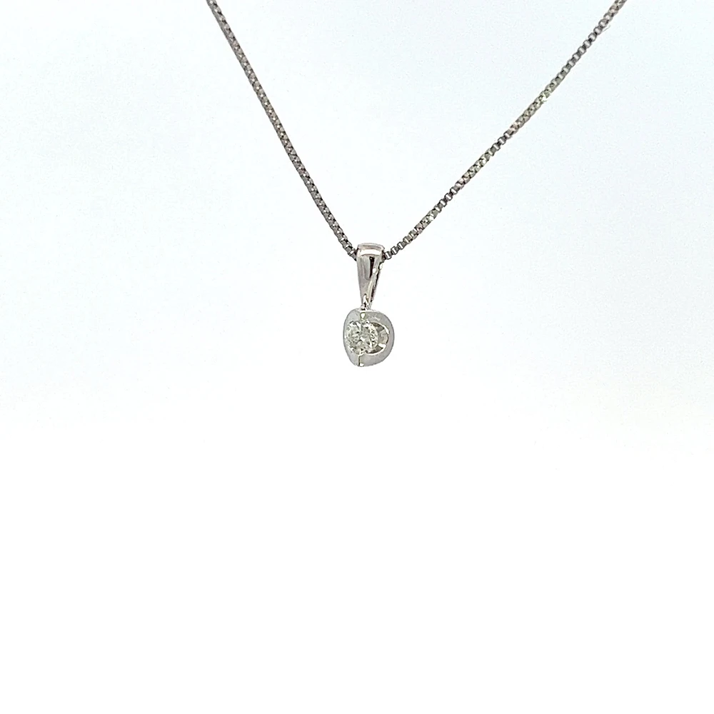 10K White Gold 0.04 cttw Diamond Solitaire Mezza Luna Pendant, 18"