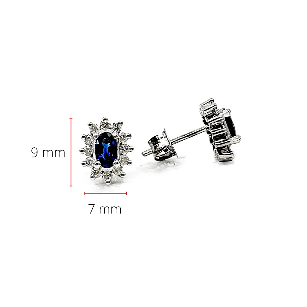 14K White Gold 0.55cttw Genuine Sapphire & 0.32cttw Diamond Halo Earrings