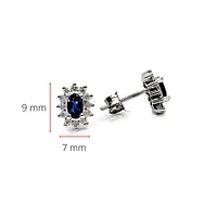 14K White Gold 0.55cttw Genuine Sapphire & 0.32cttw Diamond Halo Earrings
