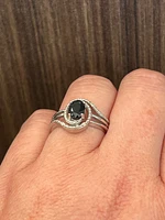 925 Sterling Silver 7 x 5mm Blue Sapphire and 0.03cttw Diamond Ring - Size 6