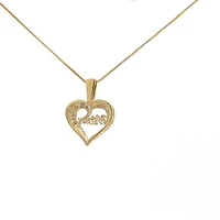 10K Yellow Gold 0.02 cttw Diamond "Mom" Heart Pendant, 18"
