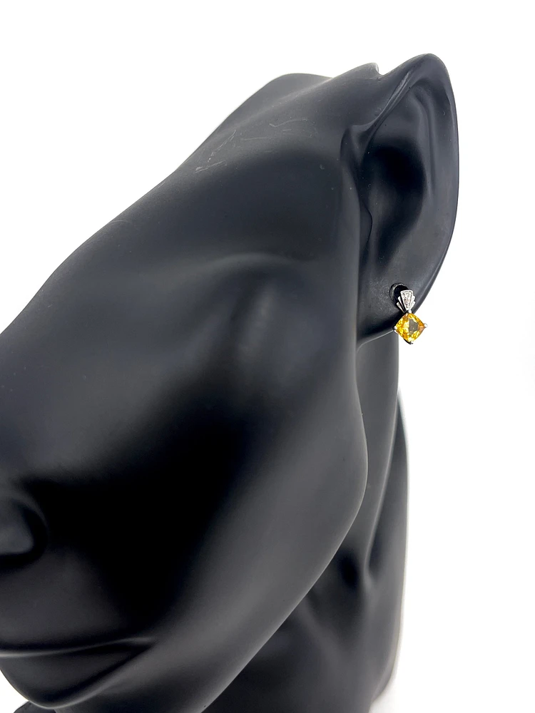 10K White Gold 1.30cttw Citrine & 0.02cttw Diamond Earrings