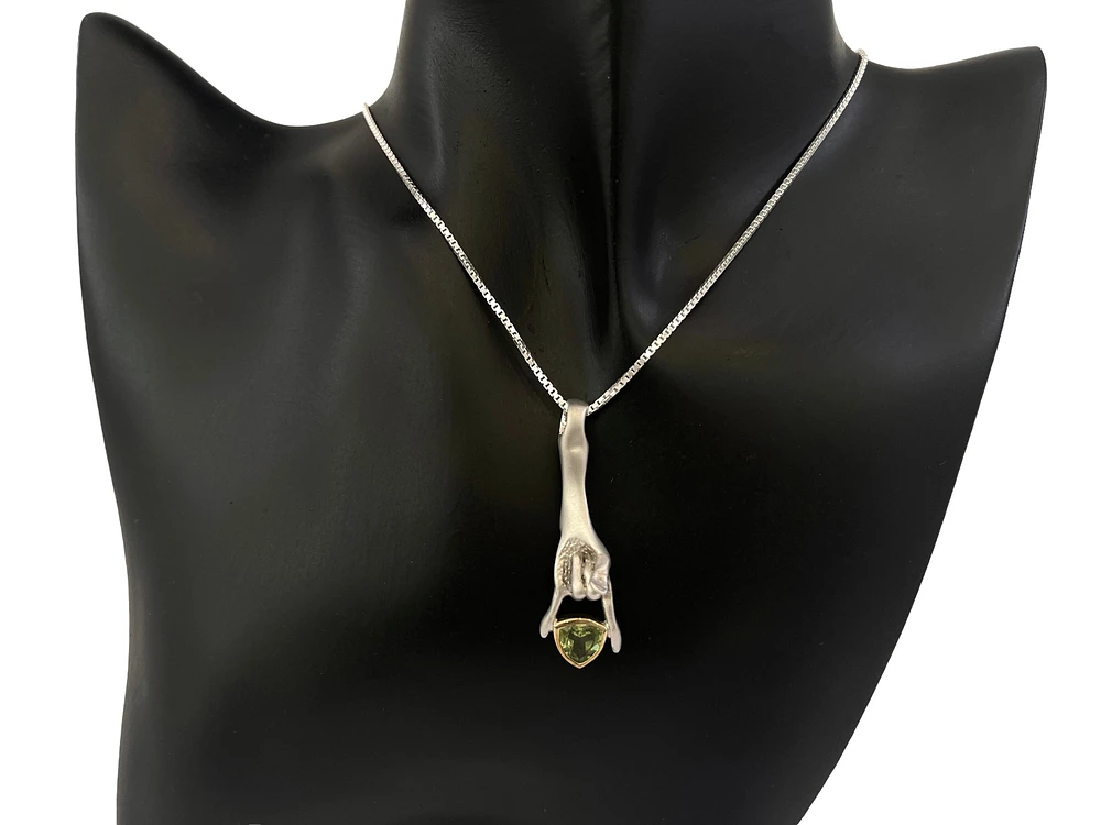 Sterling Silver & 18K Yellow Gold Plated  Peridot Pendant, 18"