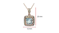 10K Rose Gold 8mm Cushion Cut Blue Topaz and 0.063cttw Diamond Pendant, 18"