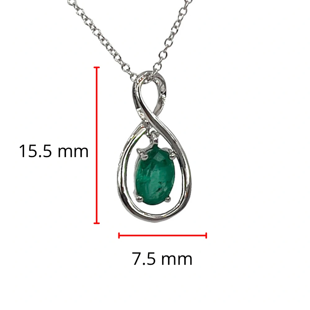10K White Gold 0.40cttw Oval Cut Emerald Pendant, 18"