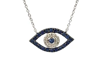 10K White Gold Sapphire & Diamond Evil Eye Pendant, 18"