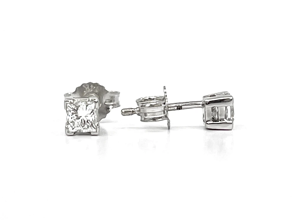 14K White Gold 0.15cttw Princess Cut Canadian Diamond Earrings