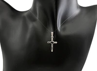 925 Sterling Silver 25mm x 15mm Flat Cross Charm with a Heart Center