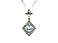 10K White Gold 6x4mm Oval Cut Sky Blue Topaz and 0.021cttw Diamond Necklace - 18 Inches
