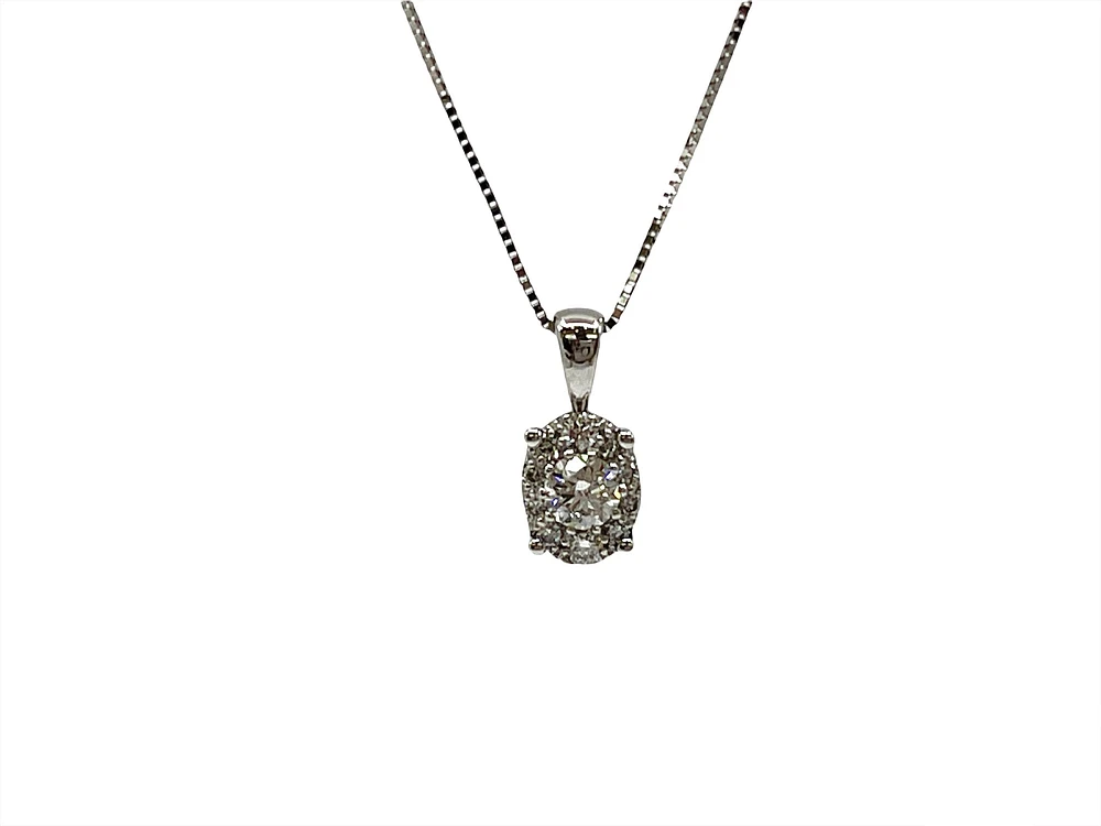 10K White Gold 0.23 cttw Diamond Oval Shaped Necklace, 18"