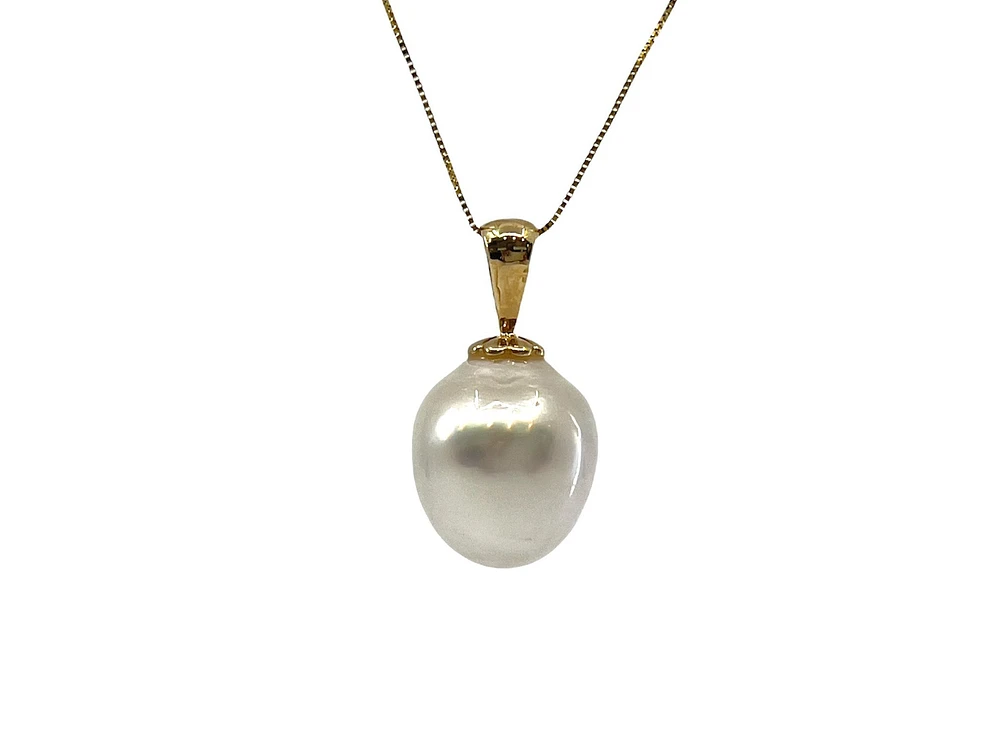 14K Yellow Gold 12.5mm South Sea Pearl Pendant with 10K Yellow Gold Chain