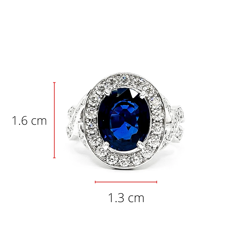 14K White Gold 3.16cttw Genuine Sapphire & 1.15cttw Diamond Ring, Size 6